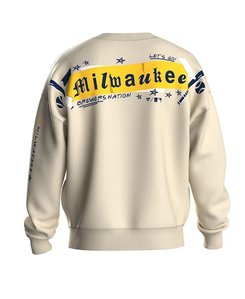 Fanatics Women's Beige Milwaukee Brewers Graffiti Fleece Sweatshirt