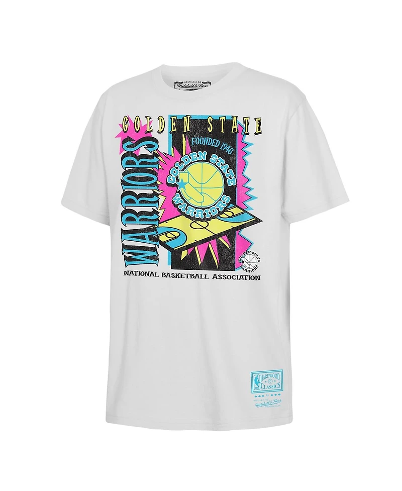 Mitchell & Ness Big Boys and Girls White Golden State Warriors Neon Court Shock T-Shirt
