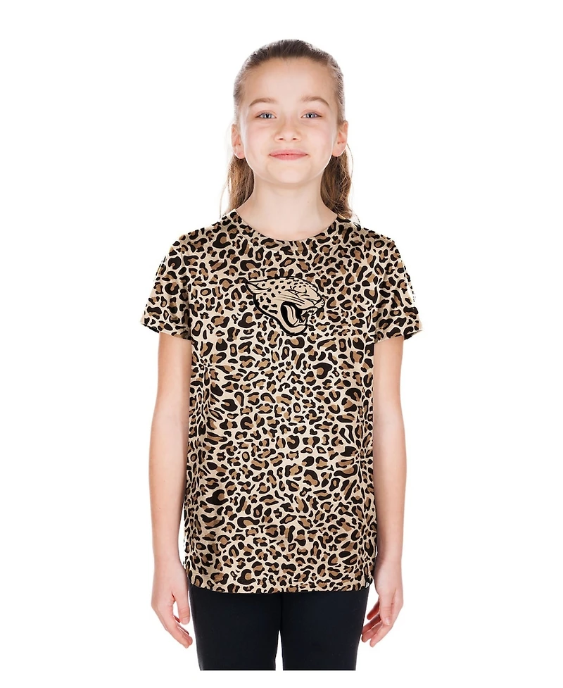 New Era Big Girls Tan Jacksonville Jaguars Mom Me Leopard T-Shirt