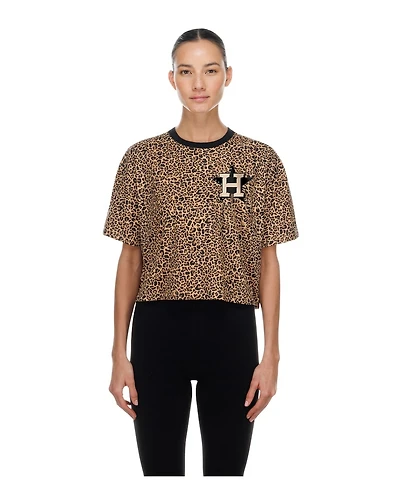 New Era Women's Brown Houston Astros Leopard Boxy Cropped T-Shirt