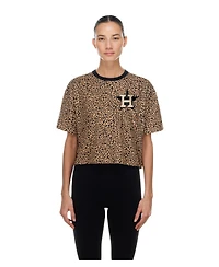 New Era Women's Brown Houston Astros Leopard Boxy Cropped T-Shirt