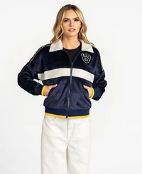 The Wild Collective Women's Navy Milwaukee Brewers Velvet Cord Full-Zip Jacket