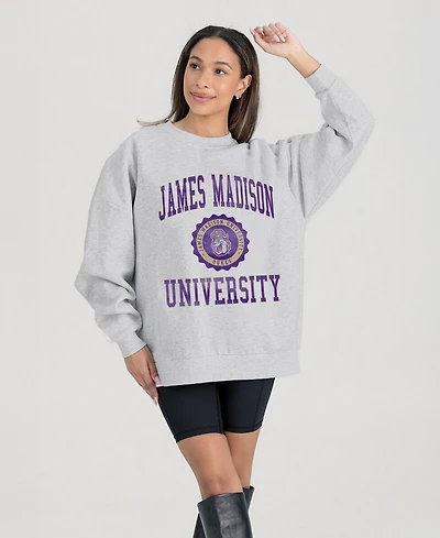 Gameday Couture Women's Steel James Madison Dukes Oversized Good Vibes Premium Fleece Drop Shoulder Pullover Sweatshirt