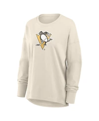 Fanatics Women's Cream Pittsburgh Penguins Distressed Logo Long Sleeve T-Shirt