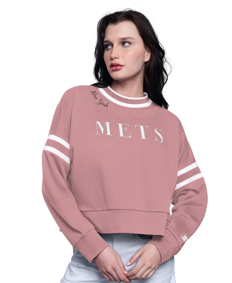 Starter Women's Starter Pink New York Mets Power Play Cropped Pullover Sweatshirt