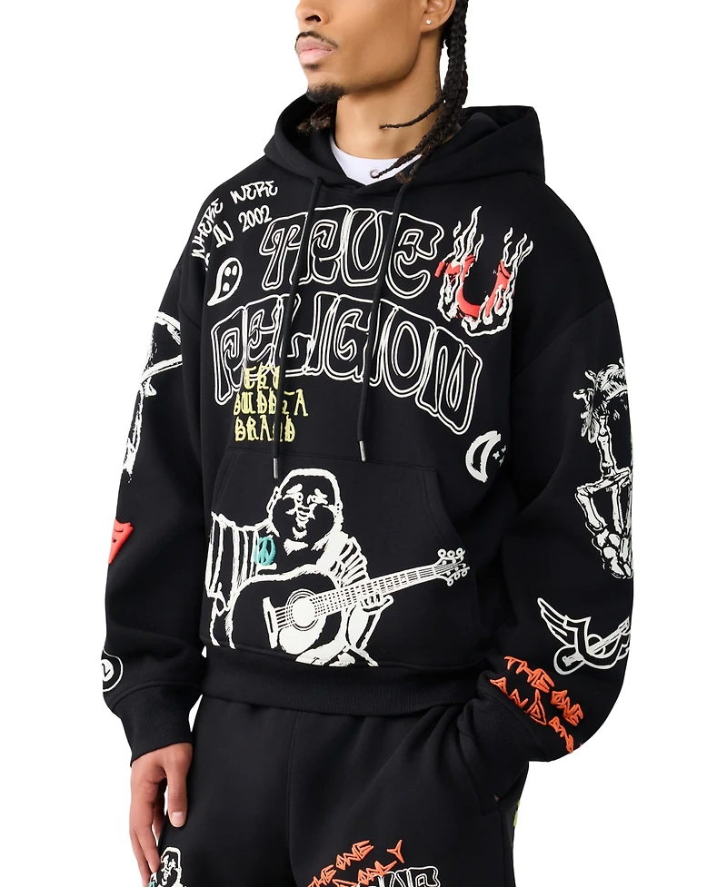 True Religion Men's Oversized Loose-Fit Hoodie Sweatshirt
