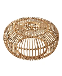 sumyeg Bohemian Faux Rattan Coffee Table Round Accent Table for Indoor and Outdoor Use