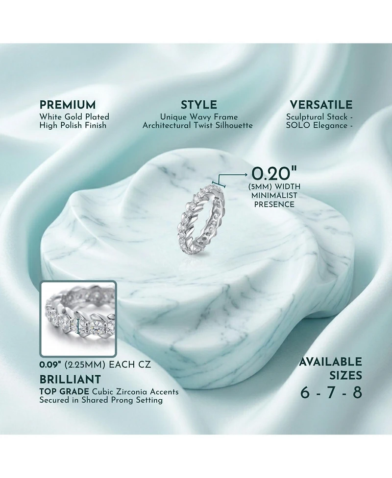 Ra White Gold Plated Oval Cubic Zirconia Band Ring