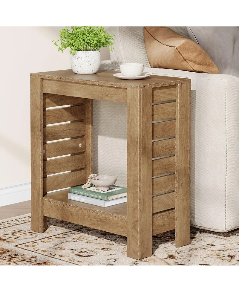 Slickblue 2-Tier Wooden Side Table with Storage Shelf for Living Room
