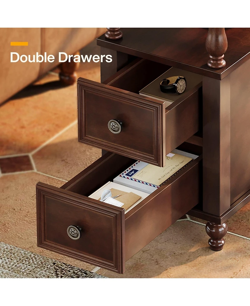 Slickblue Wood Accent Nightstand with 2 Drawers for Bedroom