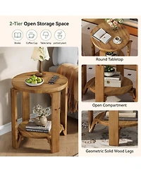 Slickblue 2 Tier Round Sofa Side Table with Storage Shelf Solid Wood Design