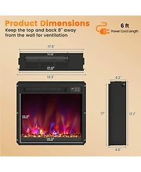 Costway 18" Electric Fireplace Insert Recessed 1500W Fireplace Heater with Remote Control