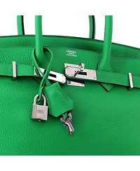 Pre-Owned HERMES Birkin 30 Handbag Green Clemence with Palladium Hardware