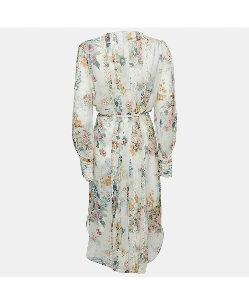 Pre-Owned Zimmermann Women's Floral Print Crepe Scallop Detail Long Dress