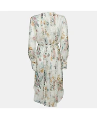 Pre-Owned Zimmermann Women's Floral Print Crepe Scallop Detail Long Dress