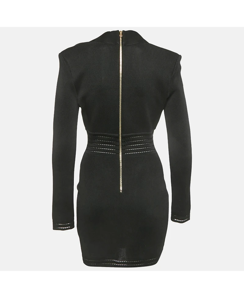 Pre-Owned Balmain Women's Mesh Knit Button Detail Mini Dress