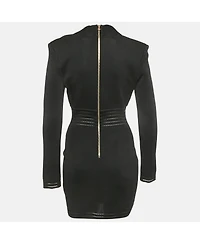 Pre-Owned Balmain Women's Mesh Knit Button Detail Mini Dress
