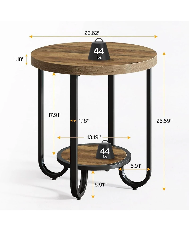 Slickblue Modern 2 Tier Round Side Table with Curved Metal Frame
