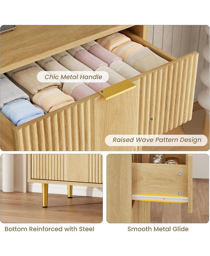 homfan Fluted Dresser with 4/5/6 Drawers, Modern Wood Storage Chest with Metal Handles for Bedroom, Living Room, Hallway, or Entryway