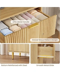 homfan Fluted Dresser with 4/5/6 Drawers, Modern Wood Storage Chest with Metal Handles for Bedroom, Living Room, Hallway, or Entryway