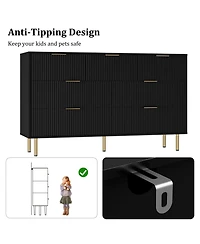 homfan Modern Fluted 7 Drawer Dresser - Wide Wooden Chest for Bedroom, Living Room, Closet, Hallway Contemporary Storage Organizer