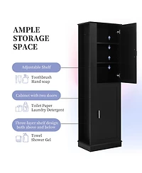 Midola Tall Bathroom Storage Cabinet, Freestanding Storage Cabinet with Hook and Adjustable Shelf, Mdf Board