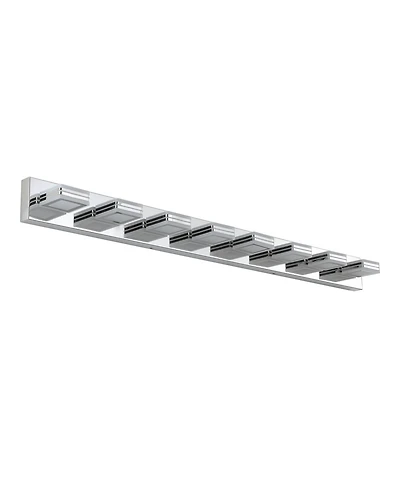 Busdays 52 Inch Modern Chrome 8 Light Led Vanity Light Square Acrylic Lampshades Wall Mount Fixture for Bathroom Mirror Lighting