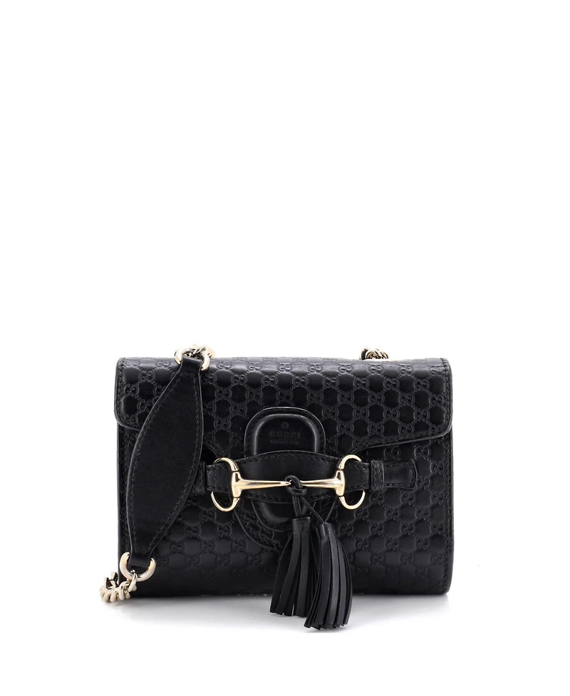 Pre-Owned Gucci Mini Emily Chain Flap Bag Microguccissima Leather