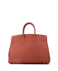 Pre-Owned HERMES Birkin 35 Handbag Brown Fjord with Palladium Hardware