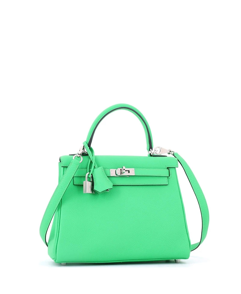 Pre-Owned HERMES Kelly 25 Handbag Green Togo with Palladium Hardware