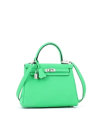 Pre-Owned HERMES Kelly 25 Handbag Green Togo with Palladium Hardware