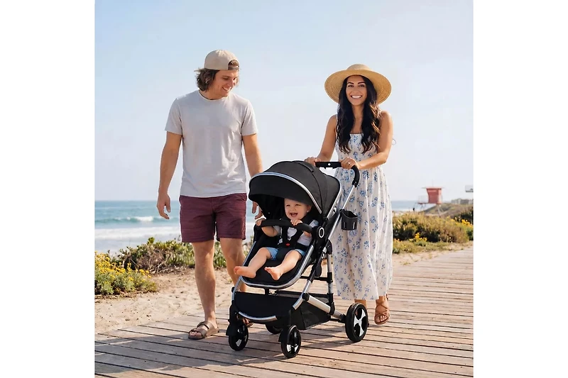 Kinder King Cozi 2 Convertible Baby Stroller, Folding High Landscape Design with Adjustable Canopy and Diaper Bag,