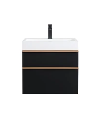 Sillysis Modern Wall Mounted Bathroom Vanity with Acrylic Sink, Dual-Tone Wood Handles, Soft Close Drawers