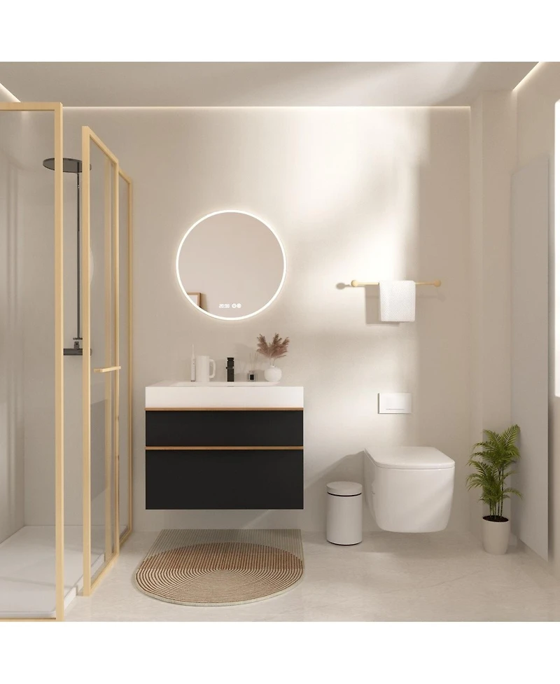 Sillysis Modern Wall Mounted Bathroom Vanity with Acrylic Sink, Dual-Tone Wood Handles, Soft Close Drawers