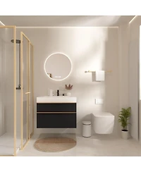 Sillysis Modern Wall Mounted Bathroom Vanity with Acrylic Sink, Dual-Tone Wood Handles, Soft Close Drawers