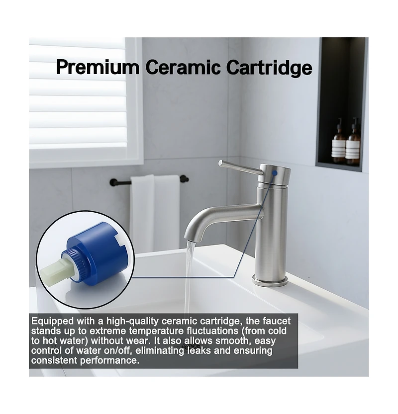 Phying Single Handle Bathroom Faucet Lavatory Faucet Stainless Steel Single Hole-T10