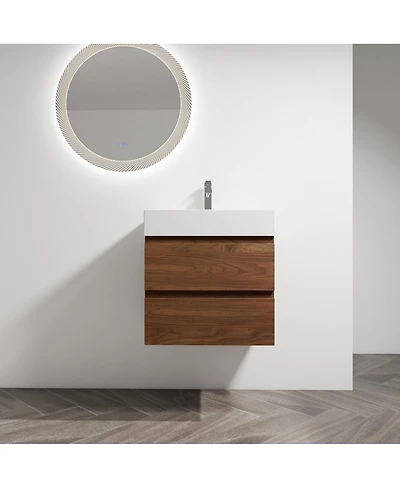 Sillysis Inch Wall Mounted Bathroom Vanity with Resin Sink, Soft Close Drawers