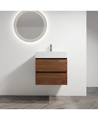 Sillysis Inch Wall Mounted Bathroom Vanity with Resin Sink, Soft Close Drawers