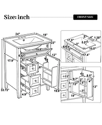 Sillysis 24 Inch Bathroom Vanity with Ceramic Sink, Classic Modern Freestanding Cabinet, Soft Close Drawers for Small Bathrooms