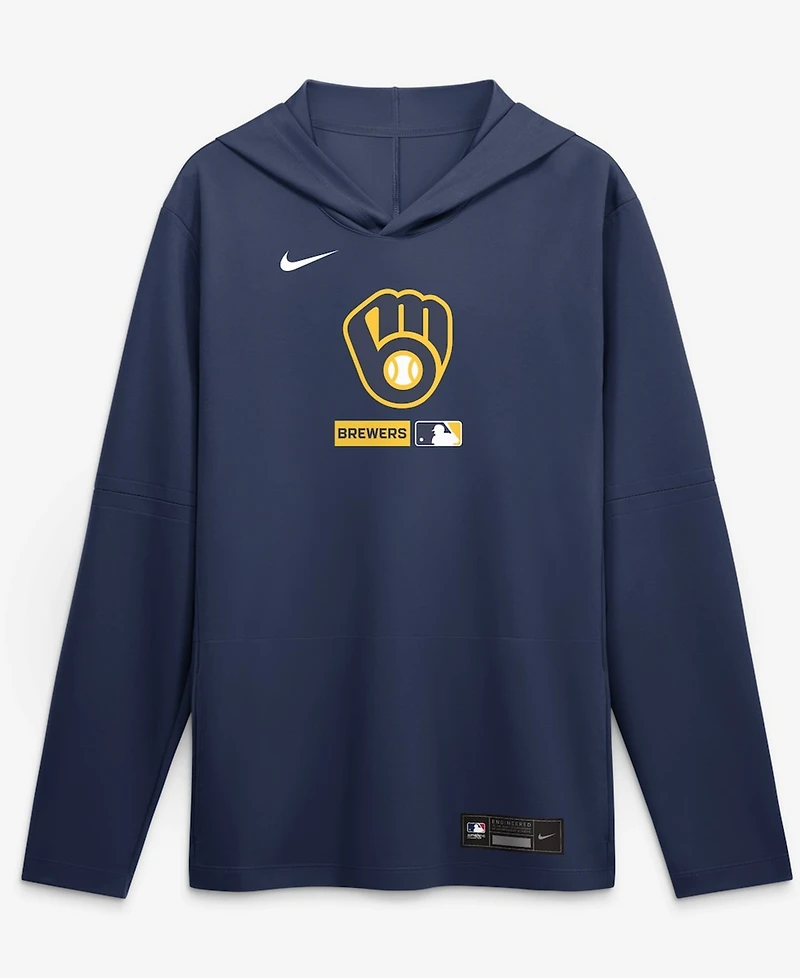 Nike Men's Navy Milwaukee Brewers Authentic Collection Dri-fit Long Sleeve Hooded T-Shirt