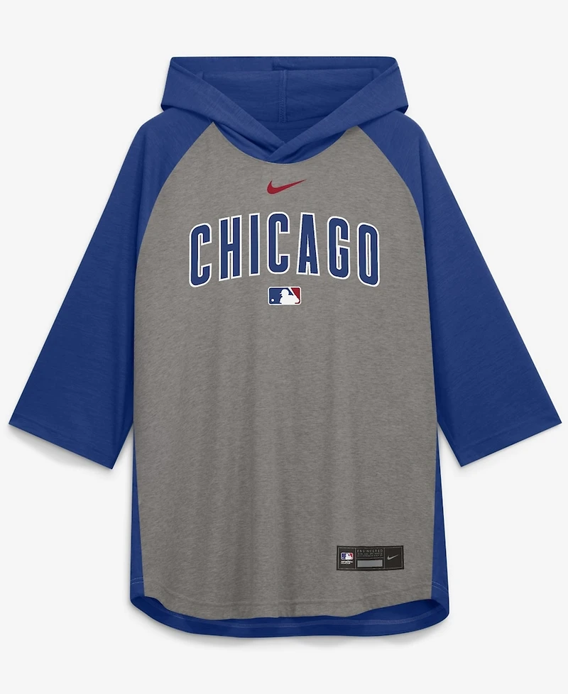 Nike Men's Gray Chicago Cubs Authentic Collection Flux Dri-fit Raglan 3/4-Sleeve Hooded T-Shirt