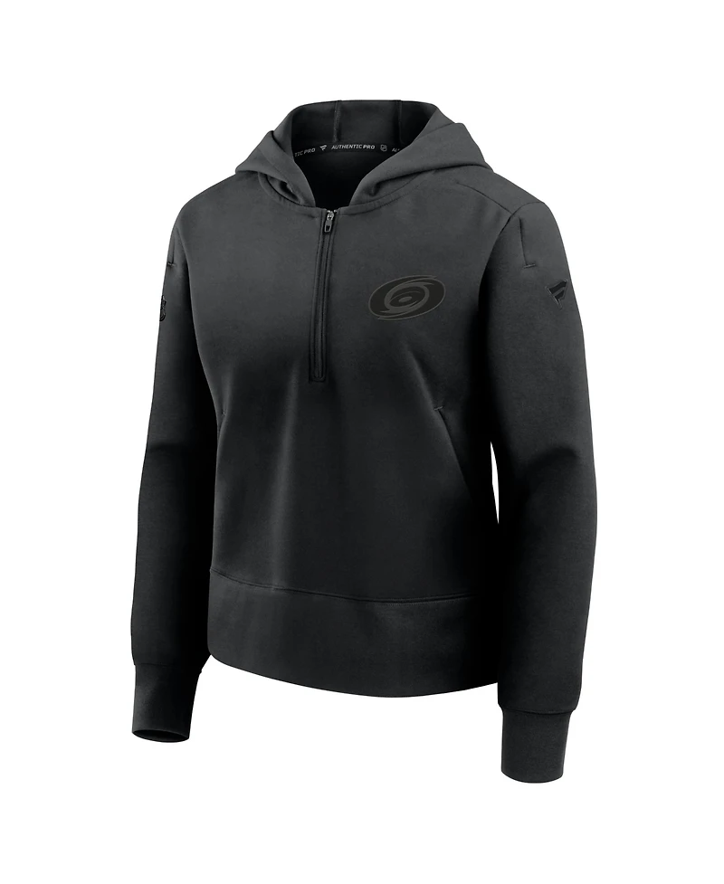 Fanatics Women's Black Carolina Hurricanes Authentic Pro Road Tri-Blend Quarter-Zip Hoodie