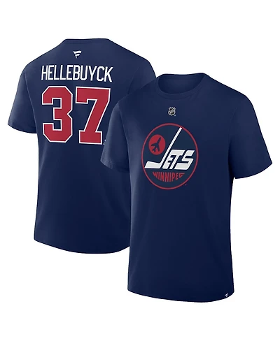Fanatics Men's Connor Hellebuyck Navy Winnipeg Jets Authentic Stack Name Number T-Shirt