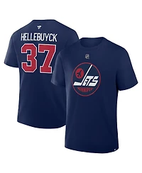 Fanatics Men's Connor Hellebuyck Navy Winnipeg Jets Authentic Stack Name Number T-Shirt