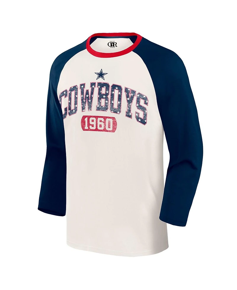 Fanatics Men's White/Navy Dallas Cowboys Americana 3/4 Sleeve Raglan T-Shirt