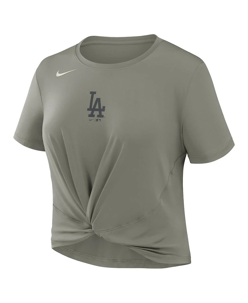 Nike Women's Olive Los Angeles Dodgers One Twist Dri-fit Cropped T-Shirt