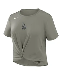 Nike Women's Olive Los Angeles Dodgers One Twist Dri-fit Cropped T-Shirt