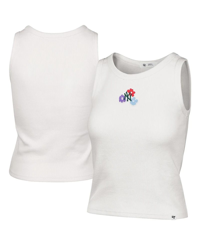 '47 Brand Women's Cream New York Yankees Floral Logo Ribbed Baby Tank Top