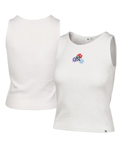 '47 Brand Women's Cream New York Yankees Floral Logo Ribbed Baby Tank Top