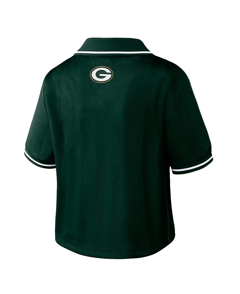 Wear by Erin Andrews Women's Green Bay Packers Cropped Jersey Polo Shirt